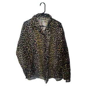 Perfectly Plus womans top plus size 1X button up animal print see through L/S